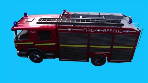 Fire engine driving fast. realistic flashing lights. 4K green screen isolate Stock Footage 328544541