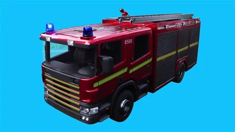 Fire engine driving fast. realistic flashing lights. 4K green screen isolate Video stock 328544577