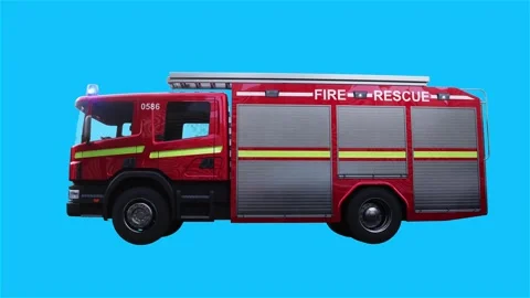 Fire engine driving fast. realistic flashing lights. 4K green screen isolate Stock Footage 328544657