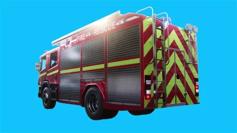 Fire engine driving fast. realistic flashing lights. 4K green screen isolate Stock Footage 328544685