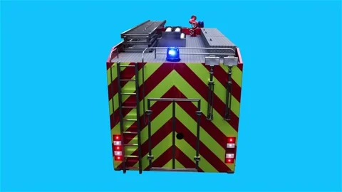 Fire engine driving fast. realistic flashing lights. 4K green screen isolate Stock Footage 328544749