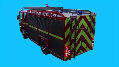 Fire engine driving fast. realistic flashing lights. 4K green screen isolate Video stock 328544769