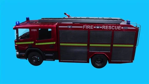 Fire engine driving fast. realistic flashing lights. 4K green screen isolate Stock Footage 328544824