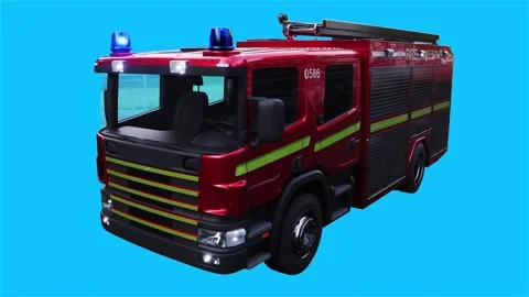 Fire engine driving fast. realistic flashing lights. 4K green screen isolate Stock Footage 328544883