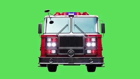 Fire engine driving fast. realistic flashing lights. 4K green screen isolate Stock Footage 328544998
