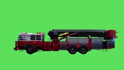 Fire engine driving fast. realistic flashing lights. 4K green screen isolate Stock Footage 328545013