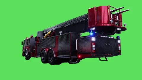 Fire engine driving fast. realistic flashing lights. 4K green screen isolate Stock Footage 328545038