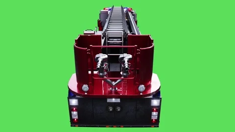 Fire engine driving fast. realistic flashing lights. 4K green screen isolate Stock Footage 328545068