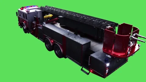 Fire engine driving fast. realistic flashing lights. 4K green screen isolate Stock Footage 328545090