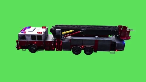 Fire engine driving fast. realistic flashing lights. 4K green screen isolate Stock Footage 328545092