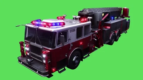 Fire engine driving fast. realistic flashing lights. 4K green screen isolate Stock Footage 328545135