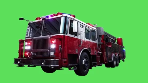 Fire engine driving fast. realistic flashing lights. 4K green screen isolate Stock Footage 328545144