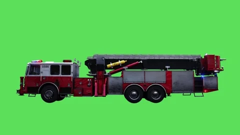 Fire engine driving fast. realistic flashing lights. 4K green screen isolate Stock Footage 328545158