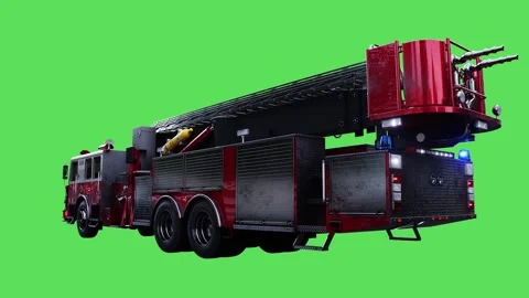 Fire engine driving fast. realistic flashing lights. 4K green screen isolate Stock Footage 328545181