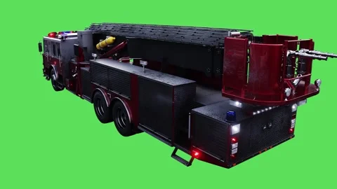 Fire engine driving fast. realistic flashing lights. 4K green screen isolate Stock Footage 328545210
