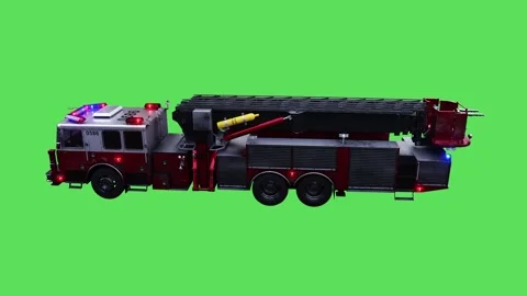 Fire engine driving fast. realistic flashing lights. 4K green screen isolate Stock Footage 328545218