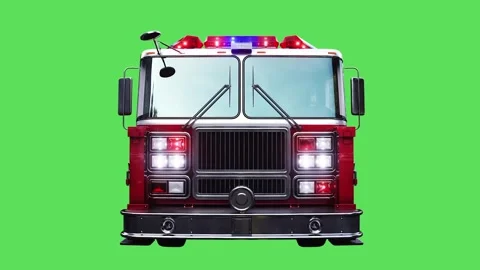 Fire engine driving fast. realistic flashing lights. 4K green screen isolate Stock Footage 328545248