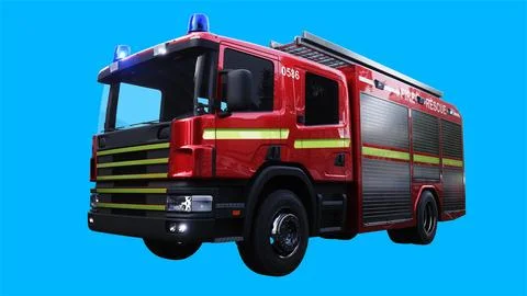 Fire engine driving fast. realistic dynamic reflections on the car body.3d Illustrazione stock