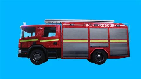 Fire engine driving fast. realistic dynamic reflections on the car body.3d Stock Illustration