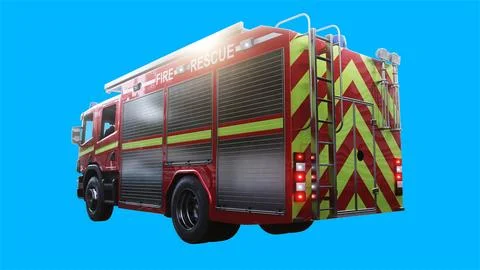 Fire engine driving fast. realistic dynamic reflections on the car body.3d Illustrazione stock