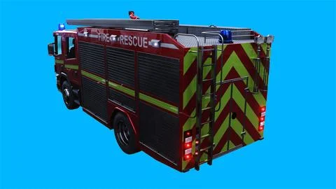 Fire engine driving fast. realistic dynamic reflections on the car body.3d Illustrazione stock