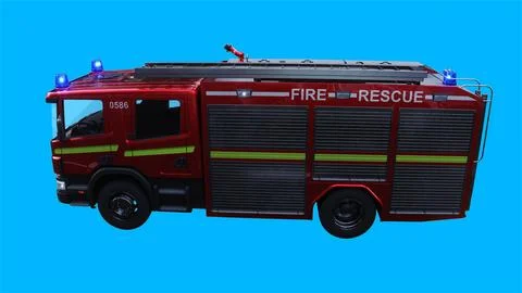 Fire engine driving fast. realistic dynamic reflections on the car body.3d Illustrazione stock