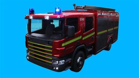 Fire engine driving fast. realistic dynamic reflections on the car body.3d Illustration