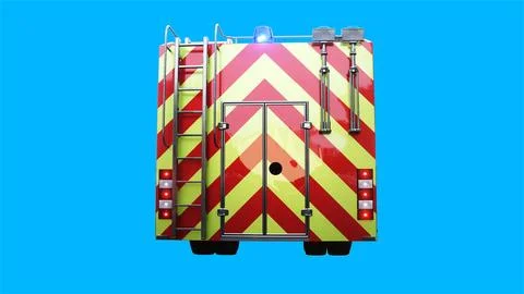 Fire engine driving fast. realistic dynamic reflections on the car body.3d Illustrazione stock