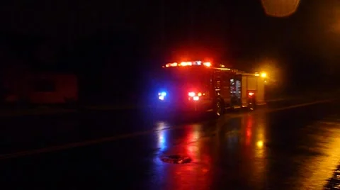 Fire Engine Emergency at Night Stock Footage 8777607