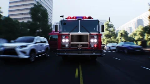 An fire engine, fire rescue driving fast on a city street. Stock Footage 328543634