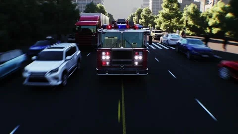 An fire engine, fire rescue driving fast on a city street. Stock Footage 328543651