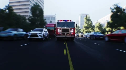 An fire engine, fire rescue driving fast on a city street. Stock Footage 328543818