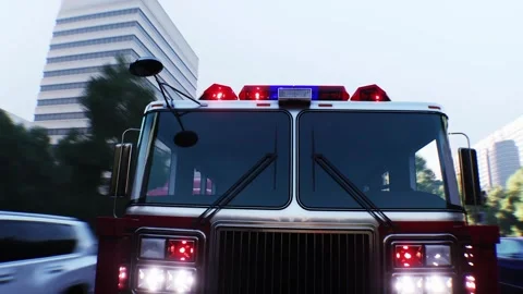 An fire engine, fire rescue driving fast on a city street. Stock Footage 328543940
