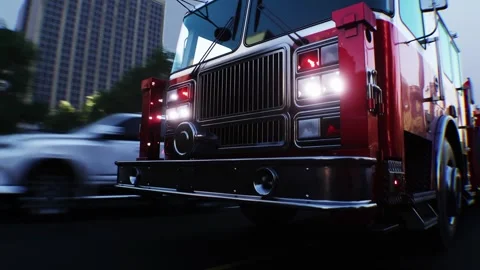 An fire engine, fire rescue driving fast on a city street. Stock Footage 328543972