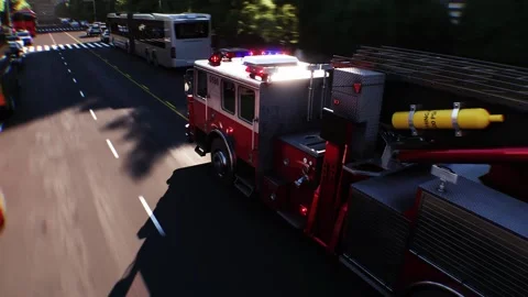 An fire engine, fire rescue driving fast on a city street. Stock Footage 328544032