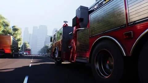 An fire engine, fire rescue driving fast on a city street. Stock Footage 328544033