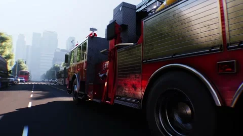 An fire engine, fire rescue driving fast on a city street. Stock Footage 328544093