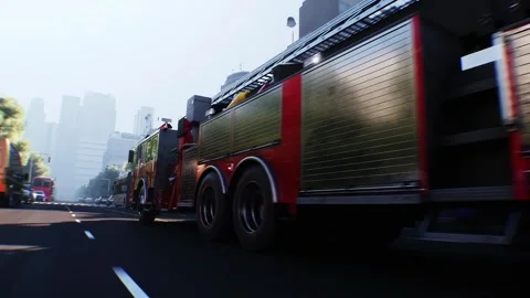 An fire engine, fire rescue driving fast on a city street. Stock Footage 328544146