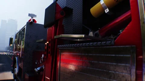 An fire engine, fire rescue driving fast on a city street. Stock Footage 328544171