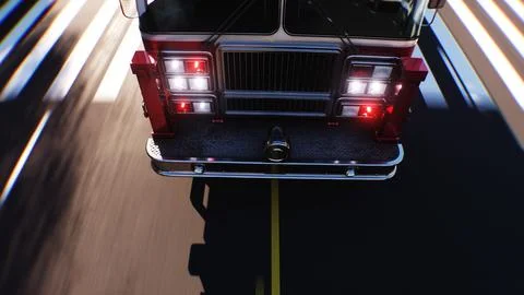 An fire engine, fire rescue driving fast on a city street.3d rendering. Illustration