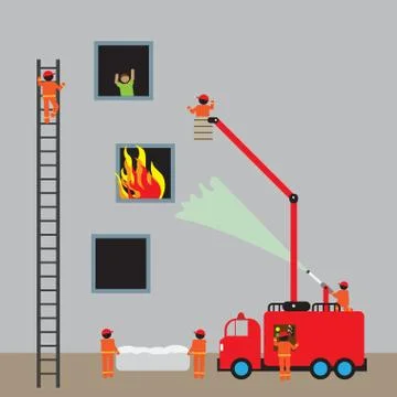 Fire engine  firefighting Stock Illustration