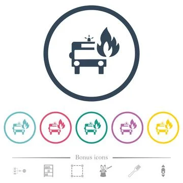 Fire engine with flame flat color icons in round outlines Stockillustratie