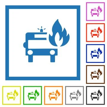 Fire engine with flame flat framed icons Illustrazione stock