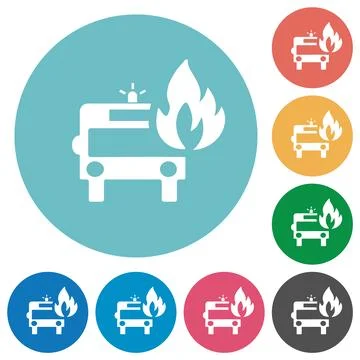 Fire engine with flame flat round icons Stockillustratie