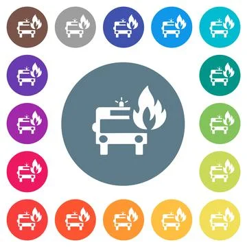 Fire engine with flame flat white icons on round color backgrounds Stockillustratie