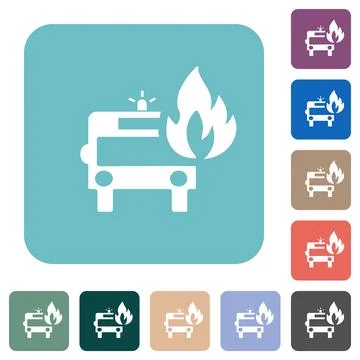 Fire engine with flame rounded square flat icons Stockillustratie