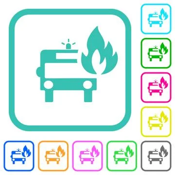 Fire engine with flame vivid colored flat icons Stockillustratie