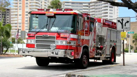 Fire Engine with flashing lights Stock Footage 705087