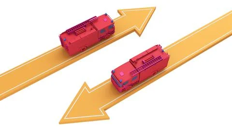 Fire engine go in different directions Stock Illustration