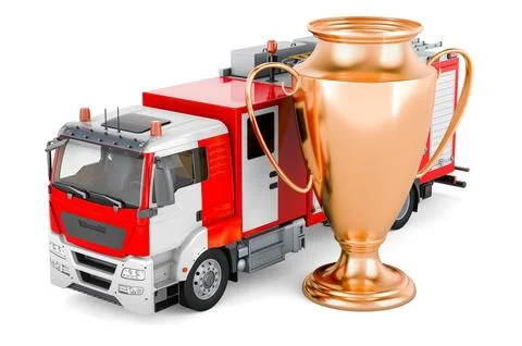 Fire engine with gold trophy cup award, 3D rendering イラスト素材